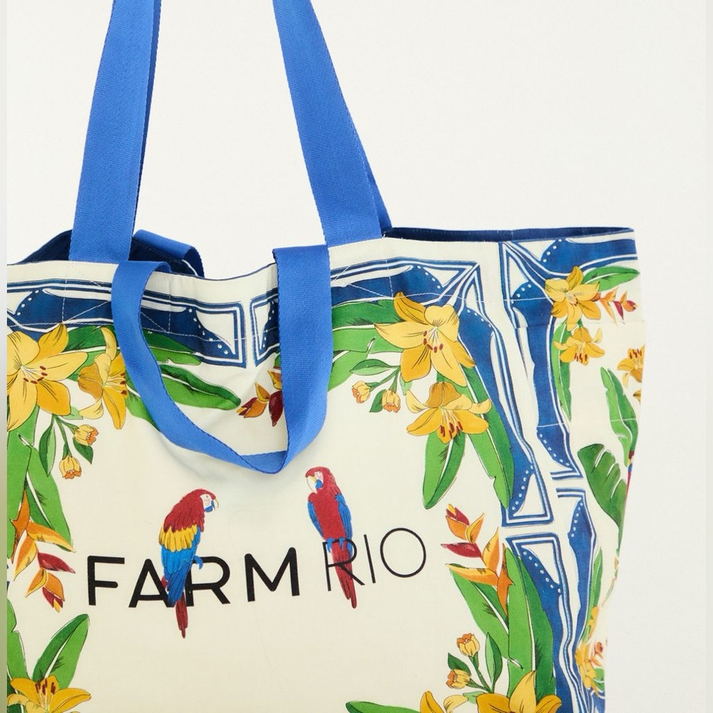 FARM Rio Brazil Tropical Parrot Large Canvas Carryall Tote Bag NWT - Picture 4 of 15